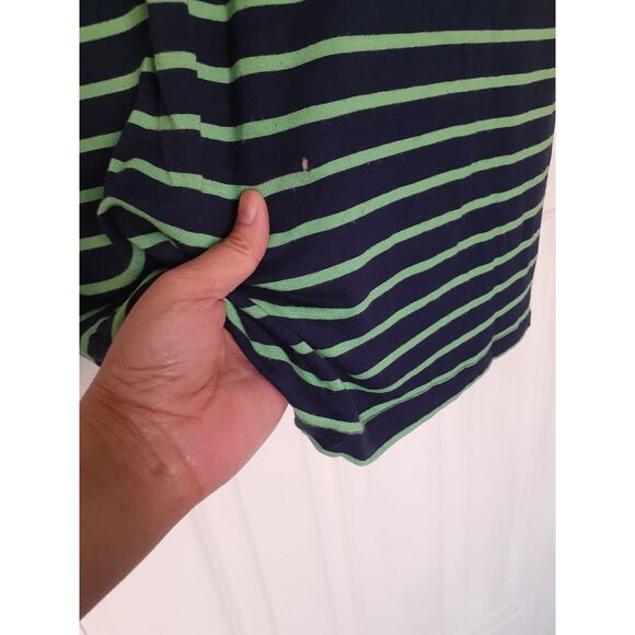 Y2K Tommy Hilfiger Green Navy Striped V-Neck Fitted Midi Sweater Dress S/P - Picture 9 of 11